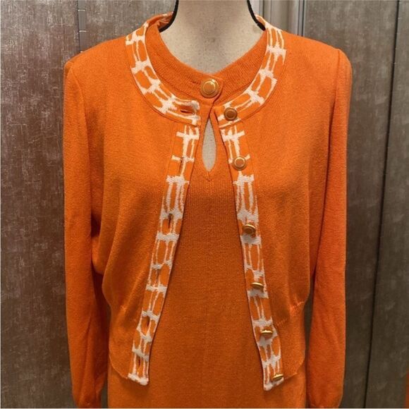 St. John Orange Women's Dress with Cardigan ( set), US4 - Picture 2 of 9